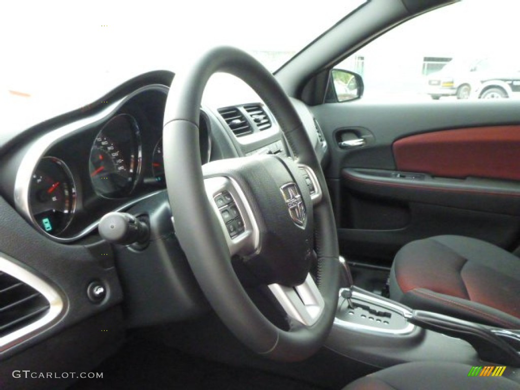 2014 Dodge Avenger SXT Black/Red Steering Wheel Photo #85111682