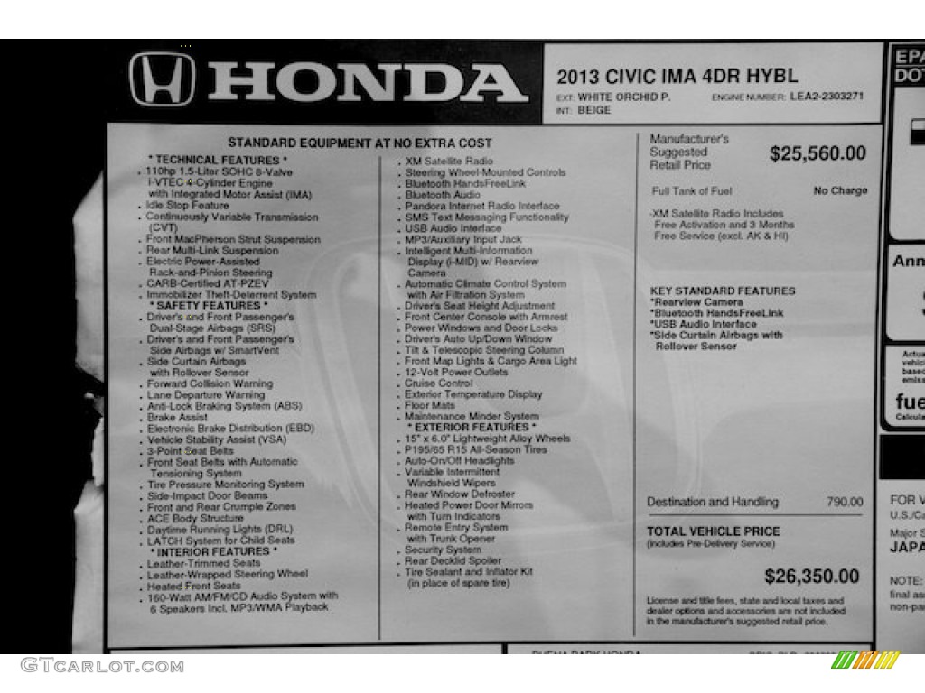 2013 Honda Civic Hybrid Sedan Window Sticker Photo #85118651