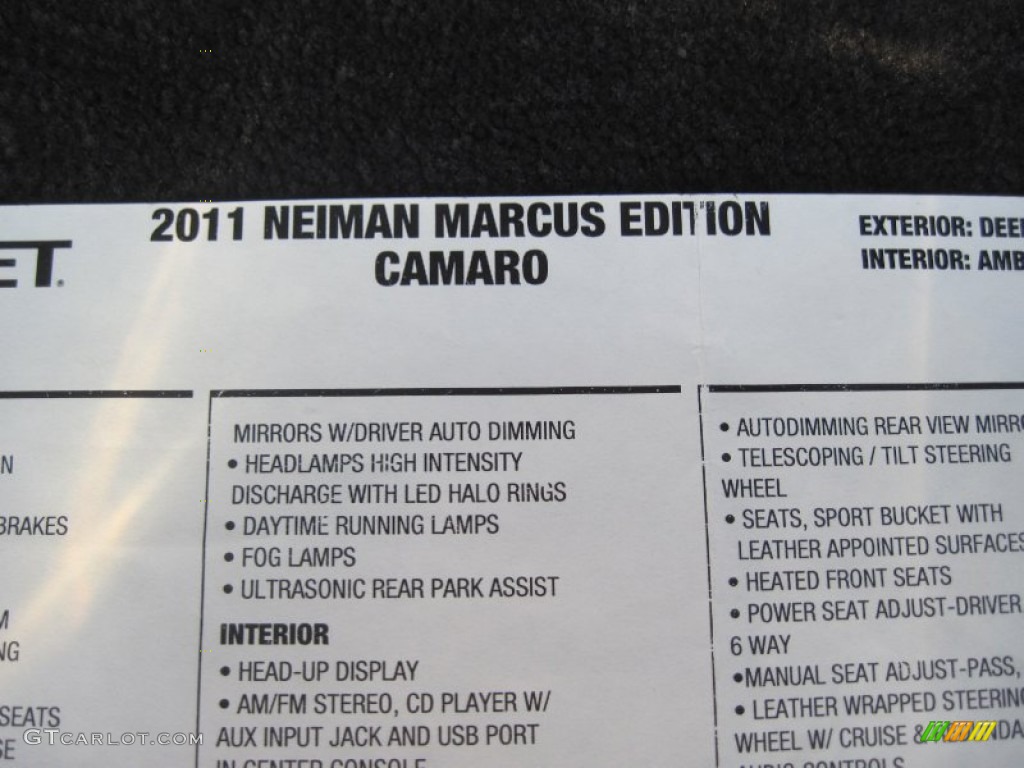 2011 Chevrolet Camaro Neiman Marcus Edition SS/RS Convertible Window Sticker Photo #85126097