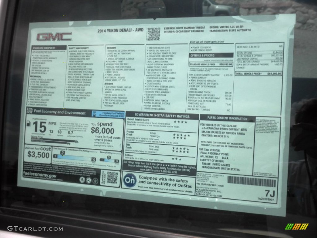 2014 GMC Yukon Denali AWD Window Sticker Photo #85134383