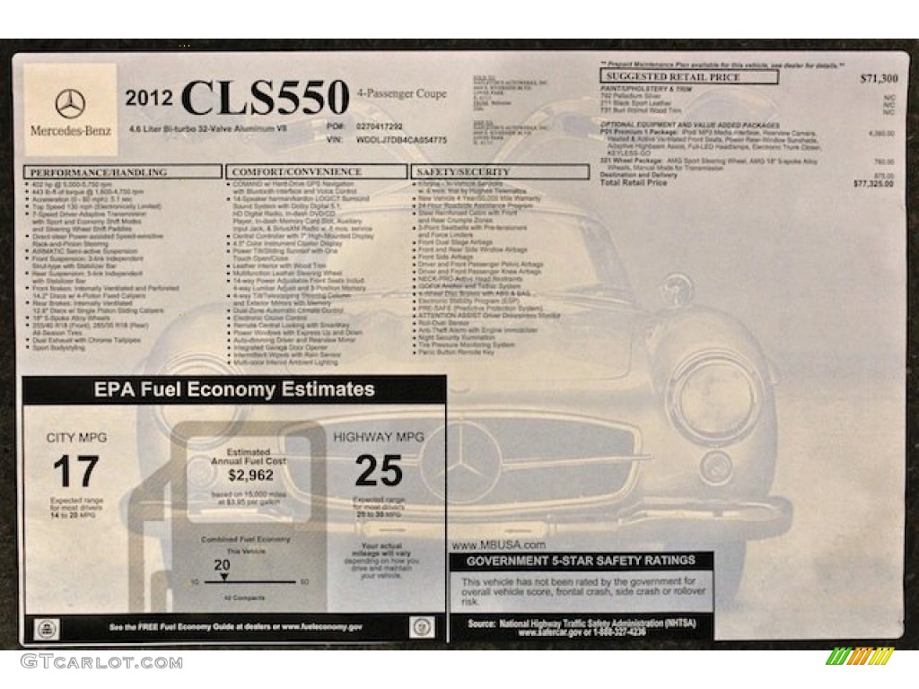 2012 Mercedes-Benz CLS 550 Coupe Window Sticker Photos
