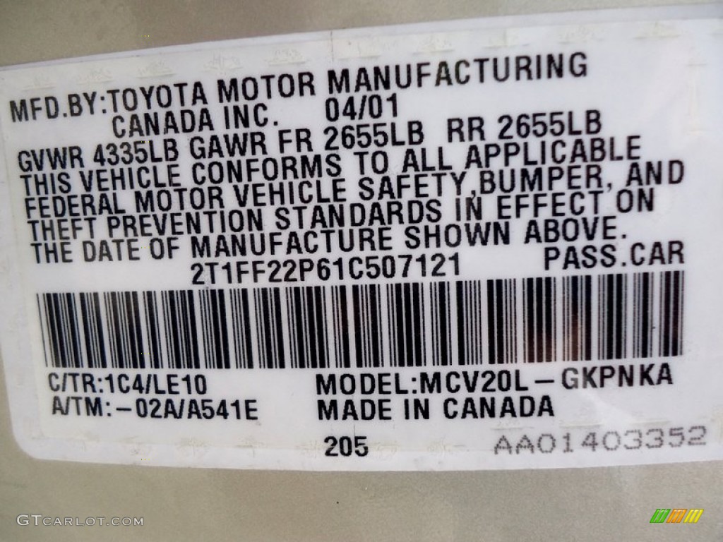 2001 Toyota Solara SLE V6 Convertible Parts Photos