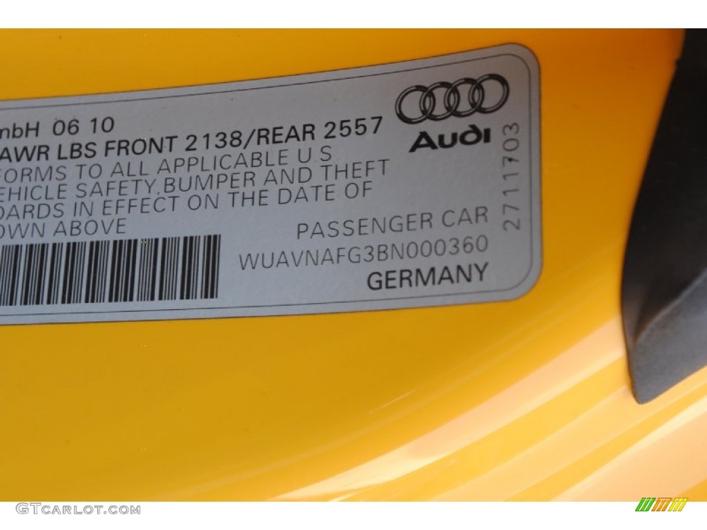 2011 Audi R8 Spyder 5.2 FSI quattro Info Tag Photo #85154297