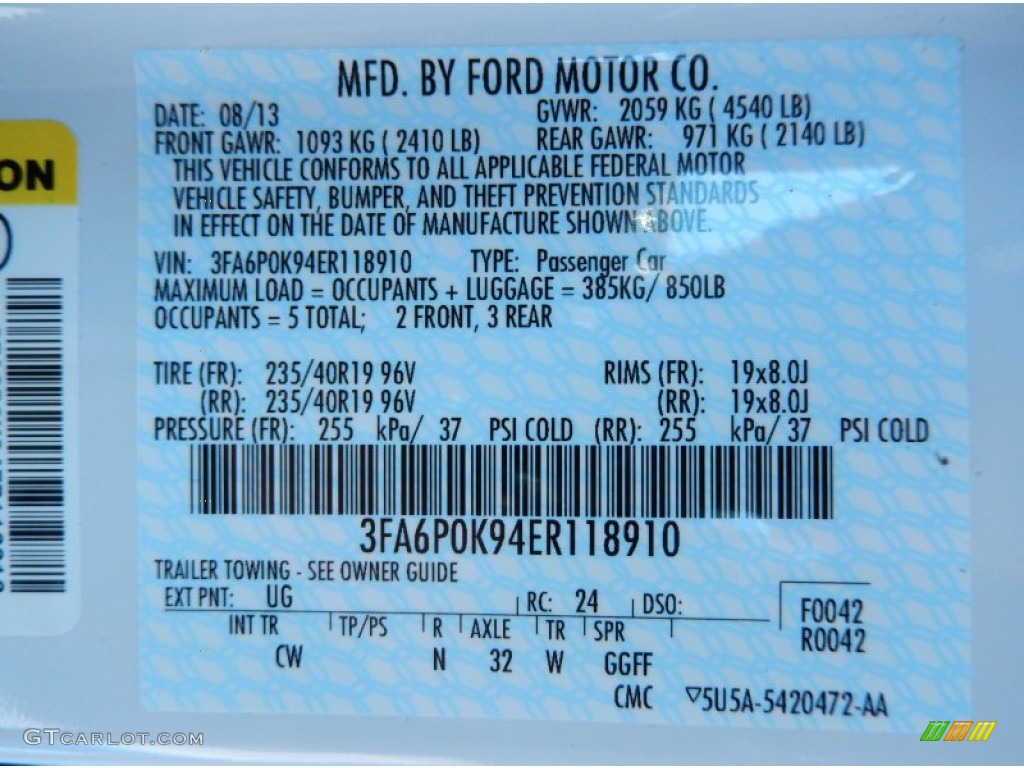 2014 Fusion Color Code UG for White Platinum Photo #85156529
