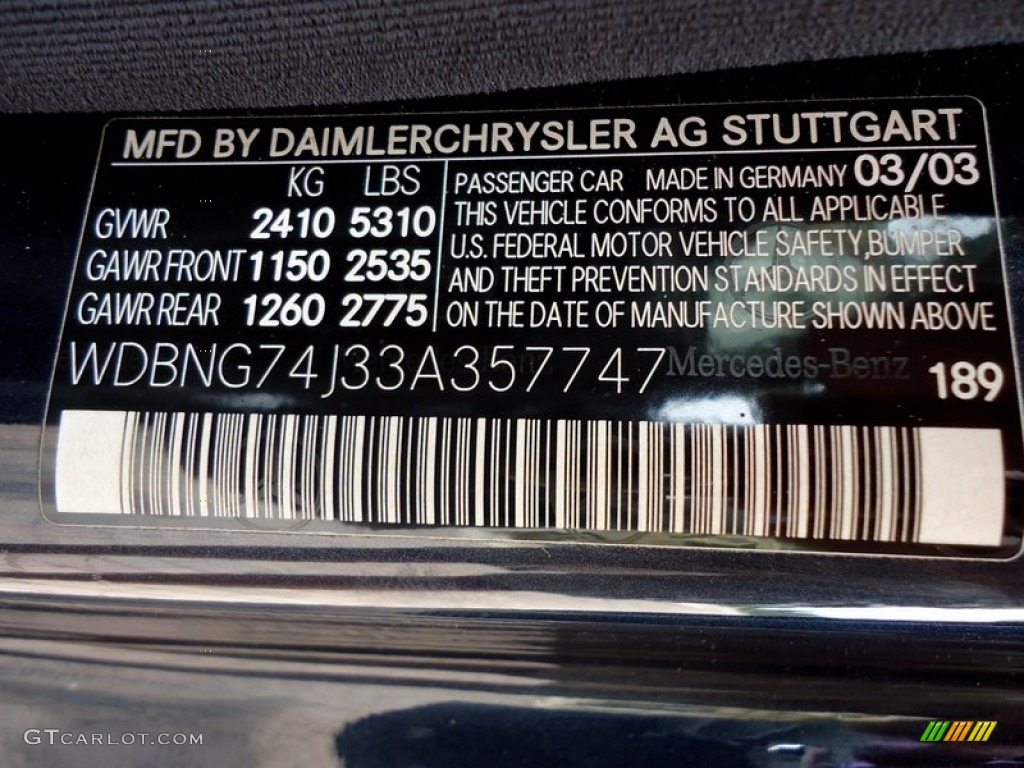 2003 Mercedes-Benz S 55 AMG Sedan Color Code Photos