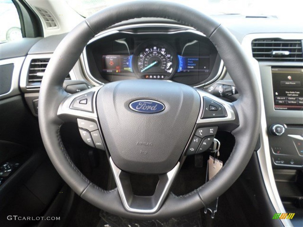 2014 Ford Fusion SE EcoBoost Charcoal Black Steering Wheel Photo #85163456