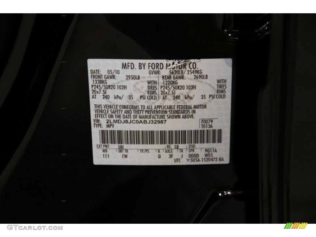 2010 MKX Color Code UH for Tuxedo Black Metallic Photo #85174988