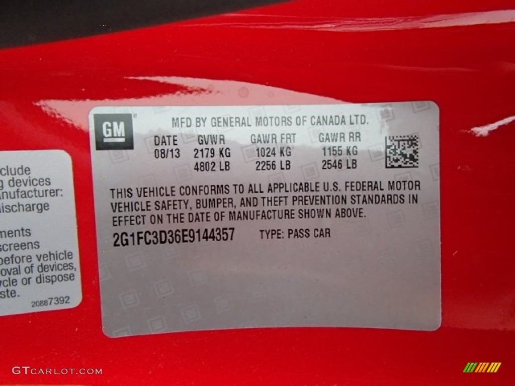 2014 Chevrolet Camaro LT/RS Convertible Info Tag Photo #85182479