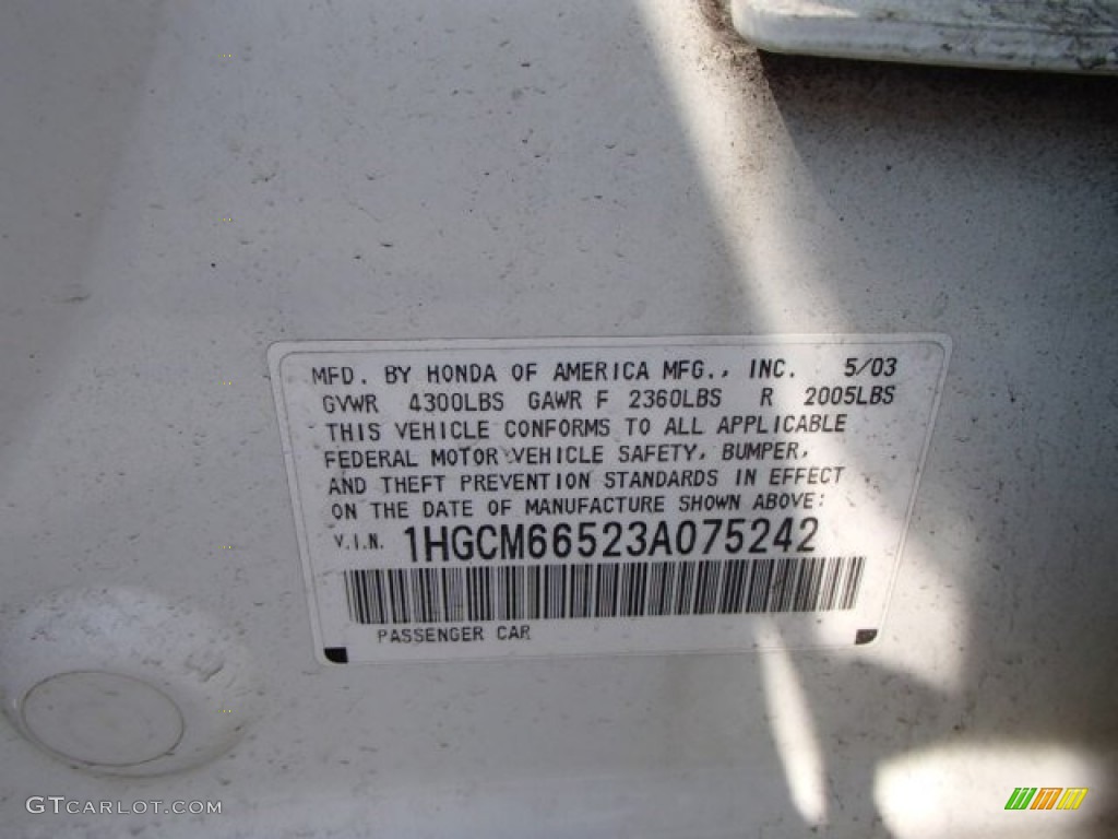 2003 Accord EX V6 Sedan - Taffeta White / Ivory photo #15