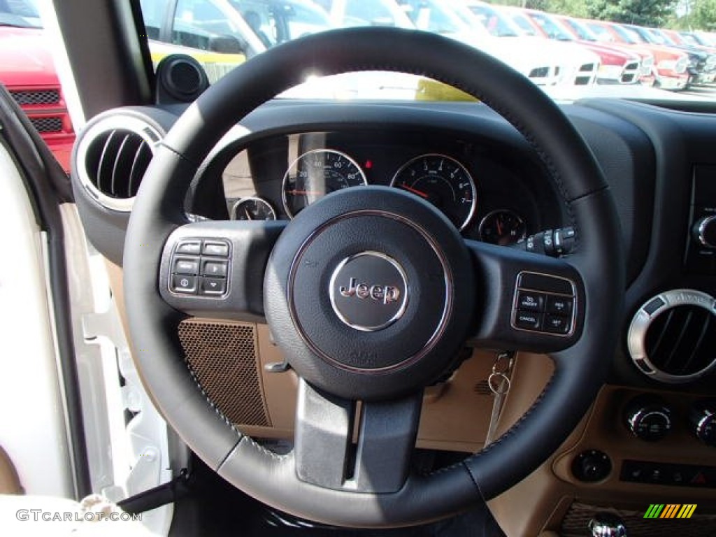 2014 Jeep Wrangler Unlimited Sahara 4x4 Black/Dark Saddle Steering Wheel Photo #85194569