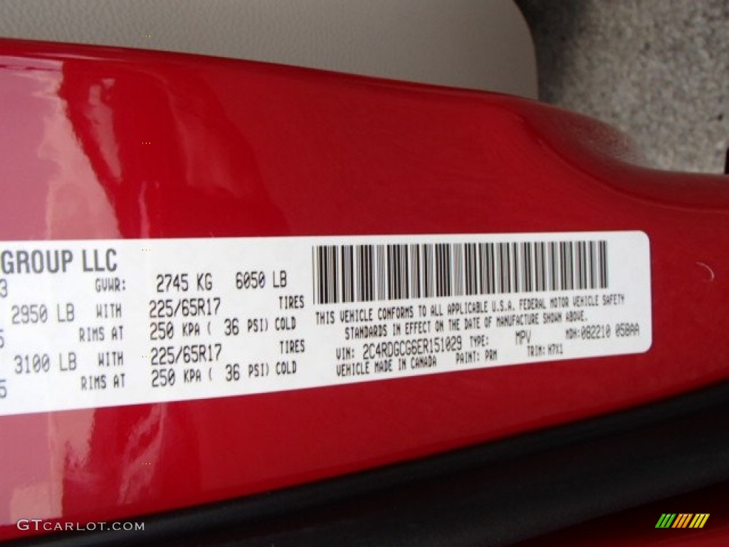 2014 Grand Caravan Color Code PRM for Redline 2-Coat Pearl Photo #85200392