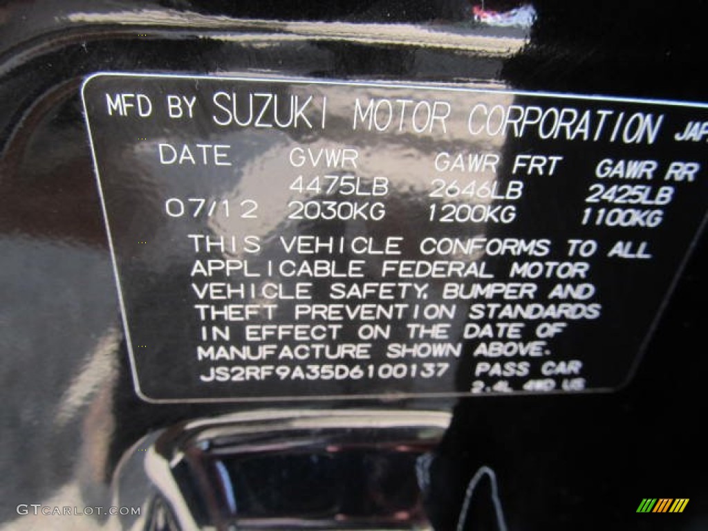 2013 Suzuki Kizashi SE AWD Info Tag Photo #85205999
