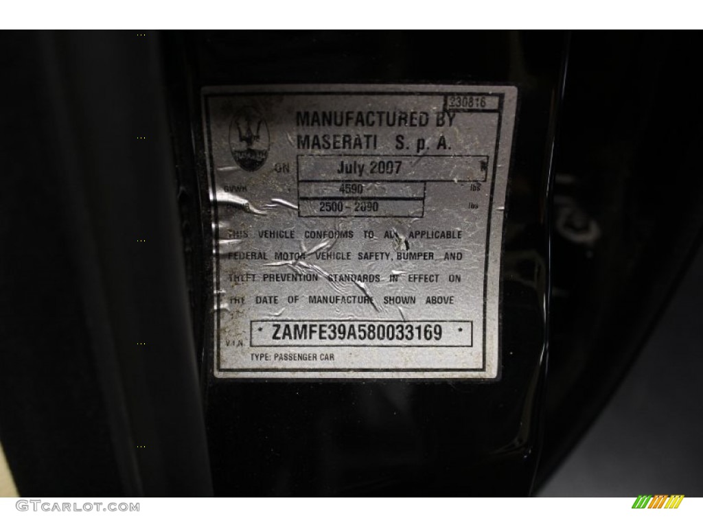 2008 Maserati Quattroporte Executive GT Info Tag Photo #85223066