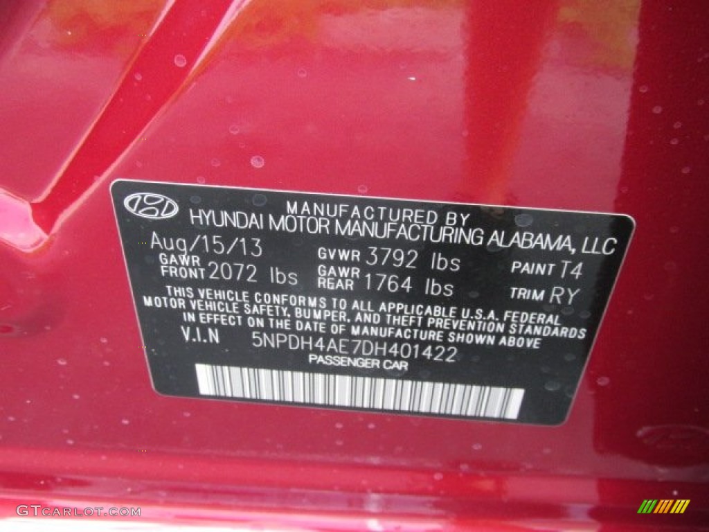 2013 Elantra Limited - Sparkling Ruby / Black photo #15