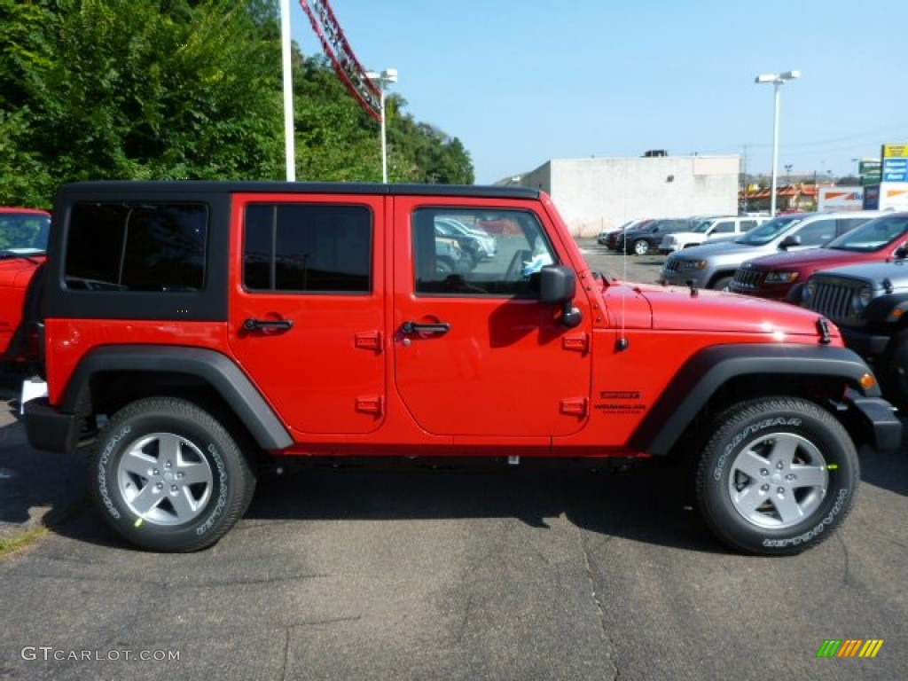 Flame Red 2014 Jeep Wrangler Unlimited Sport 4x4 Exterior Photo #85225037