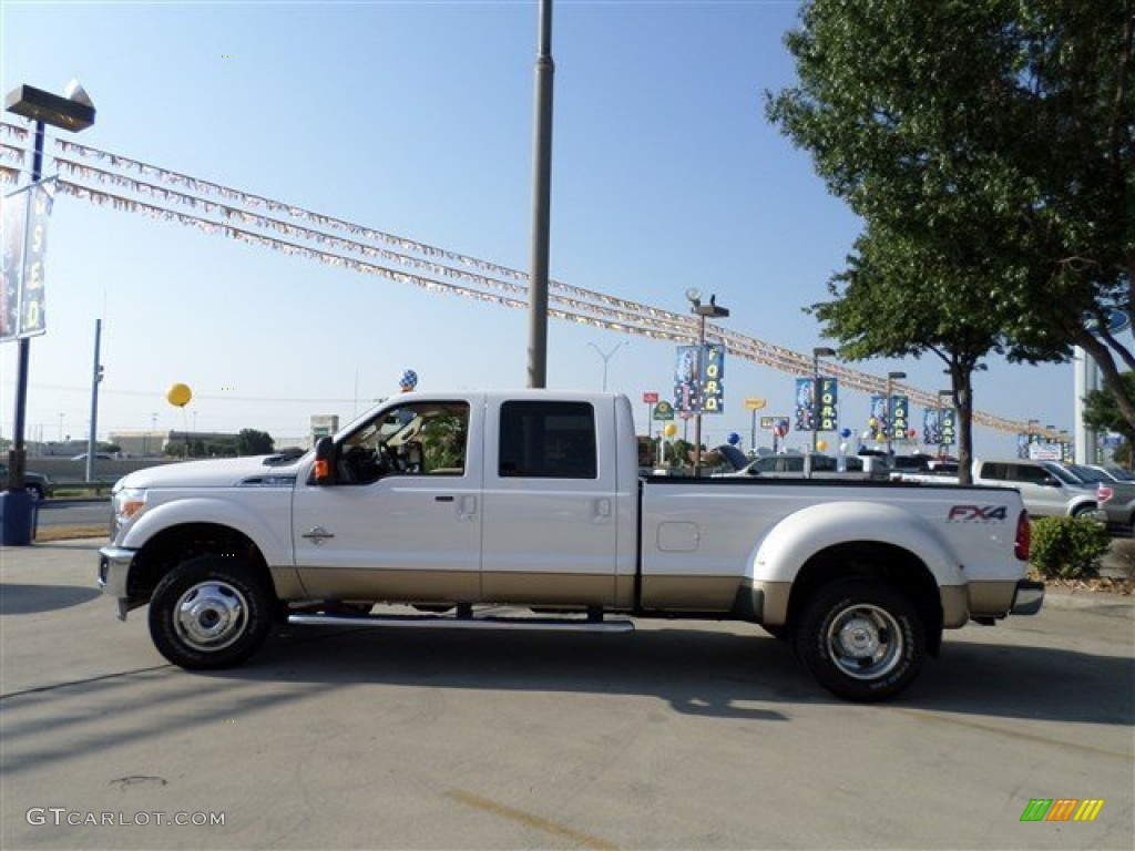 2014 F350 Super Duty Lariat Crew Cab 4x4 Dually - White Platinum Tri-Coat / Adobe photo #2