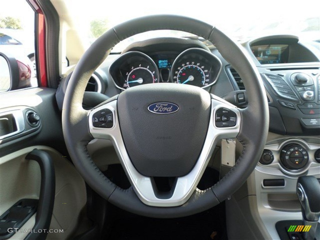 2014 Ford Fiesta SE Hatchback Medium Light Stone Steering Wheel Photo #85254298