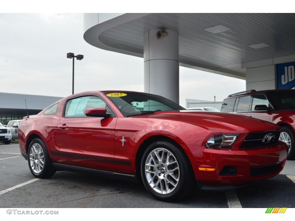 2012 Mustang V6 Premium Coupe - Red Candy Metallic / Saddle photo #1