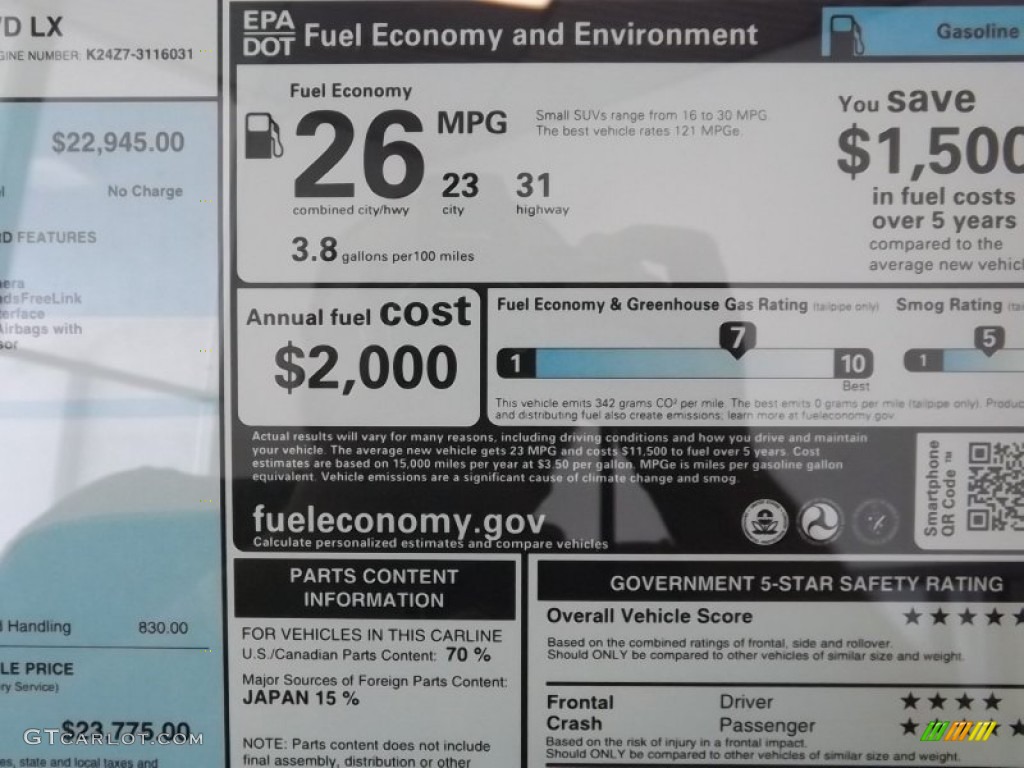 2014 CR-V LX - Alabaster Silver Metallic / Gray photo #9