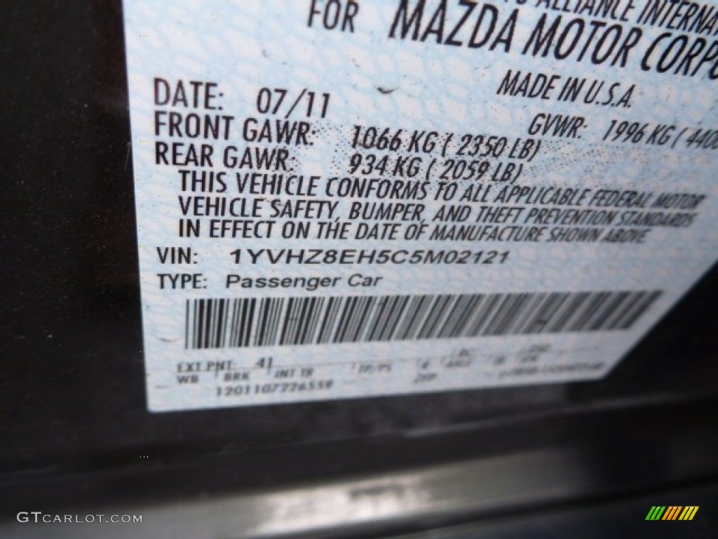 2012 Mazda MAZDA6 i Touring Plus Sedan Color Code Photos