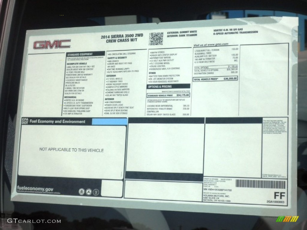 2014 GMC Sierra 3500HD Crew Cab Dually Chassis Window Sticker Photo #85303667