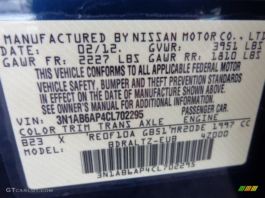 2012 Sentra 2.0 S - Blue Onyx / Charcoal photo #17