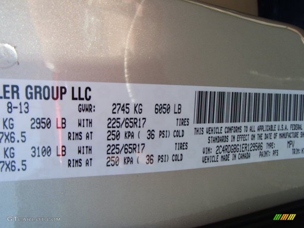2014 Grand Caravan Color Code PFS for Cashmere Pearl Photo #85313675