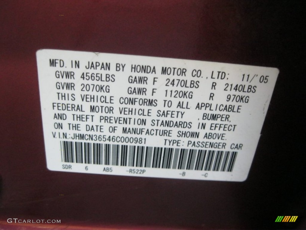 2006 Accord Hybrid Sedan - Redondo Red Pearl / Gray photo #13