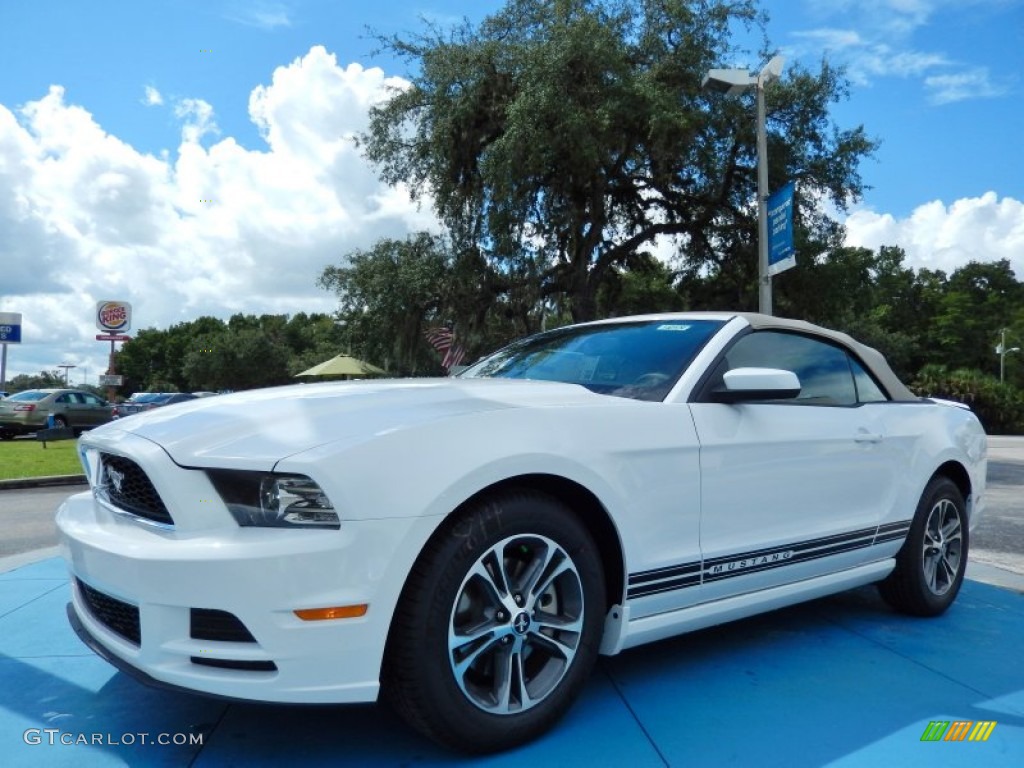 2014 Mustang V6 Premium Convertible - Oxford White / Medium Stone photo #1