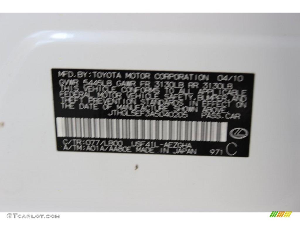2010 LS Color Code 077 for Starfire Pearl Photo #85329620