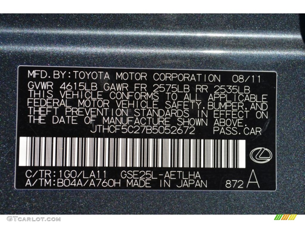 2011 Lexus IS 250 AWD Color Code Photos