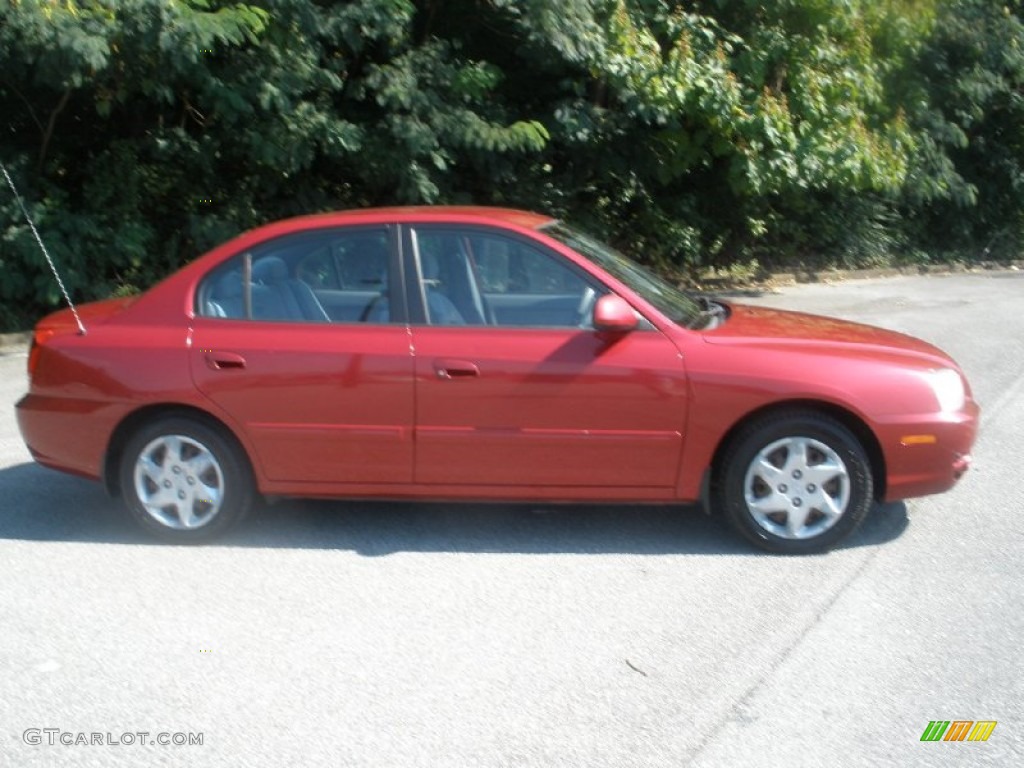 2005 Elantra GLS Sedan - Electric Red Metallic / Gray photo #2