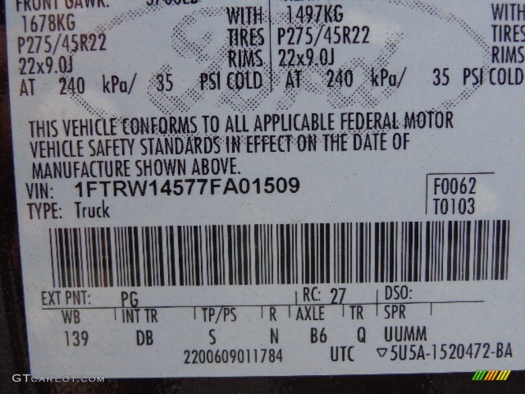 2007 Ford F150 Harley-Davidson SuperCrew 4x4 Color Code Photos