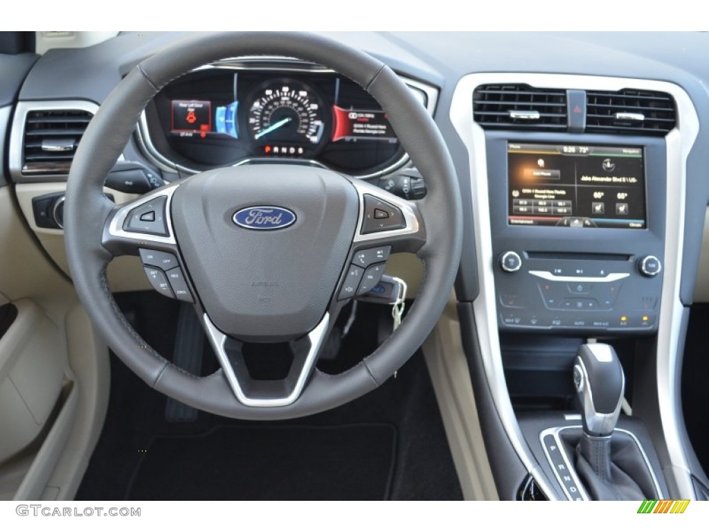 2014 Ford Fusion SE EcoBoost Dune Steering Wheel Photo #85340401