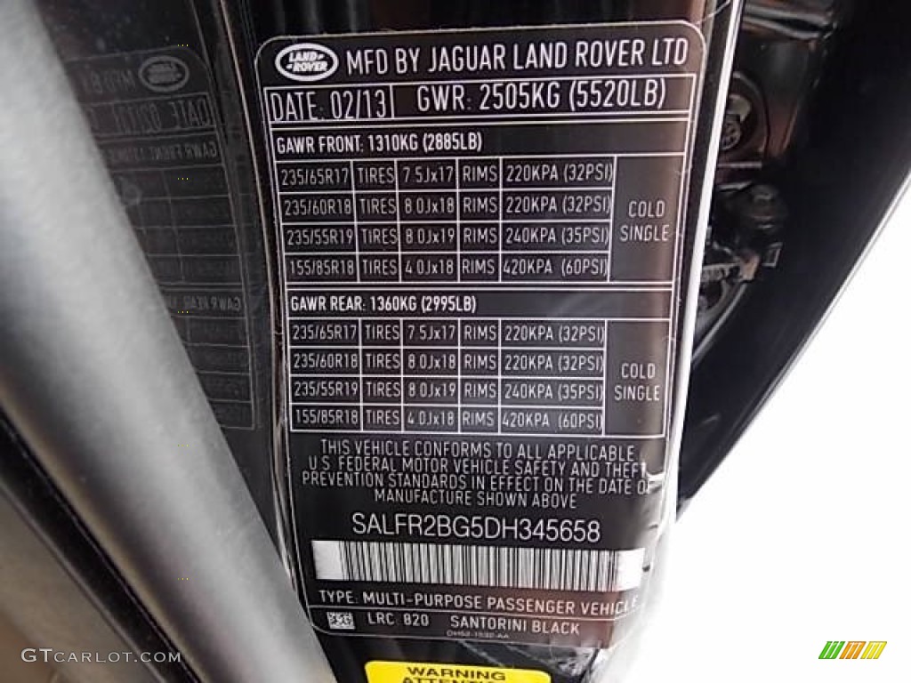 2013 LR2 Color Code 820 for Santorini Black Metallic Photo #85347638