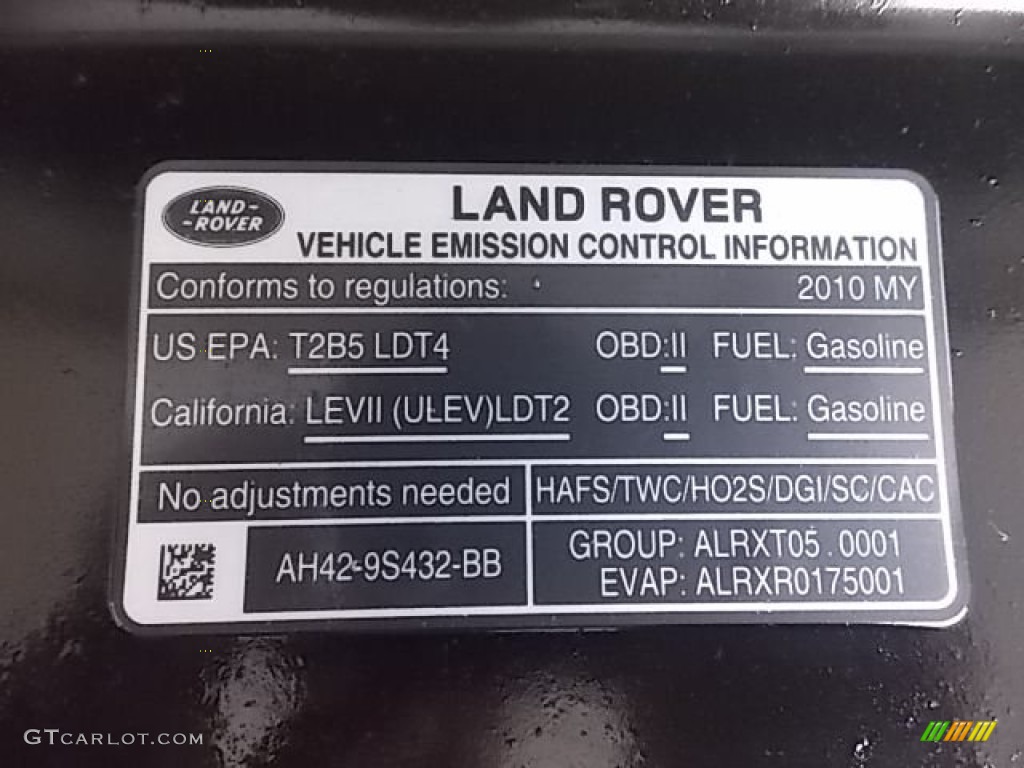 2010 Land Rover Range Rover Supercharged Info Tag Photo #85349205