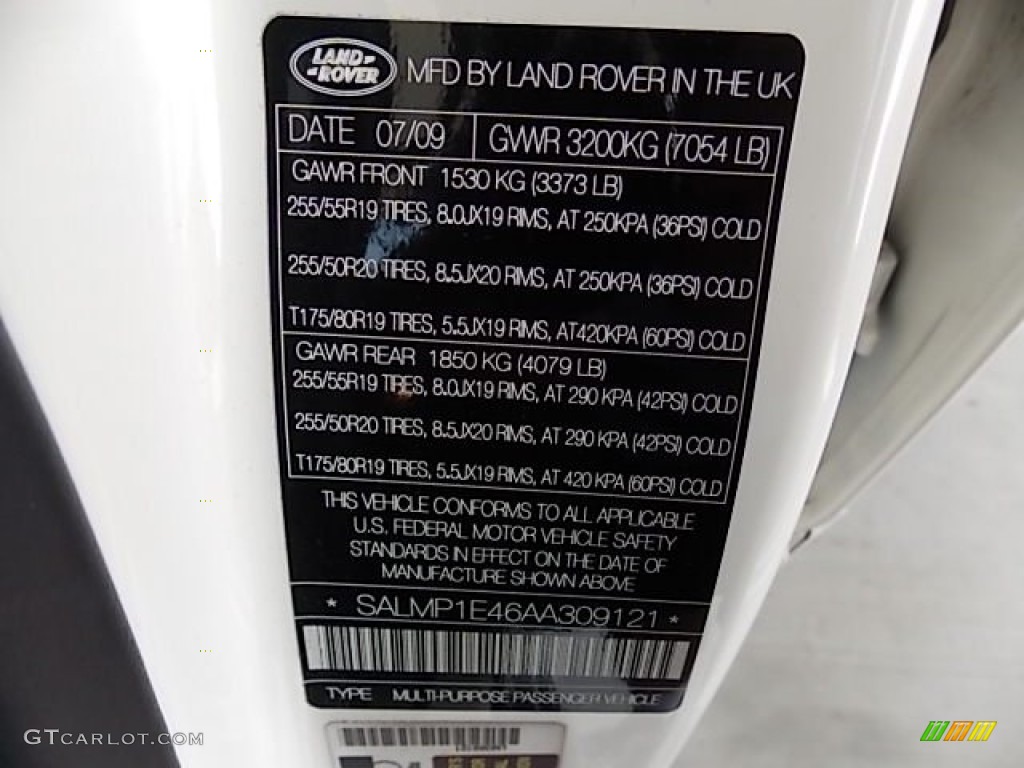 2010 Land Rover Range Rover Supercharged Info Tag Photo #85349216