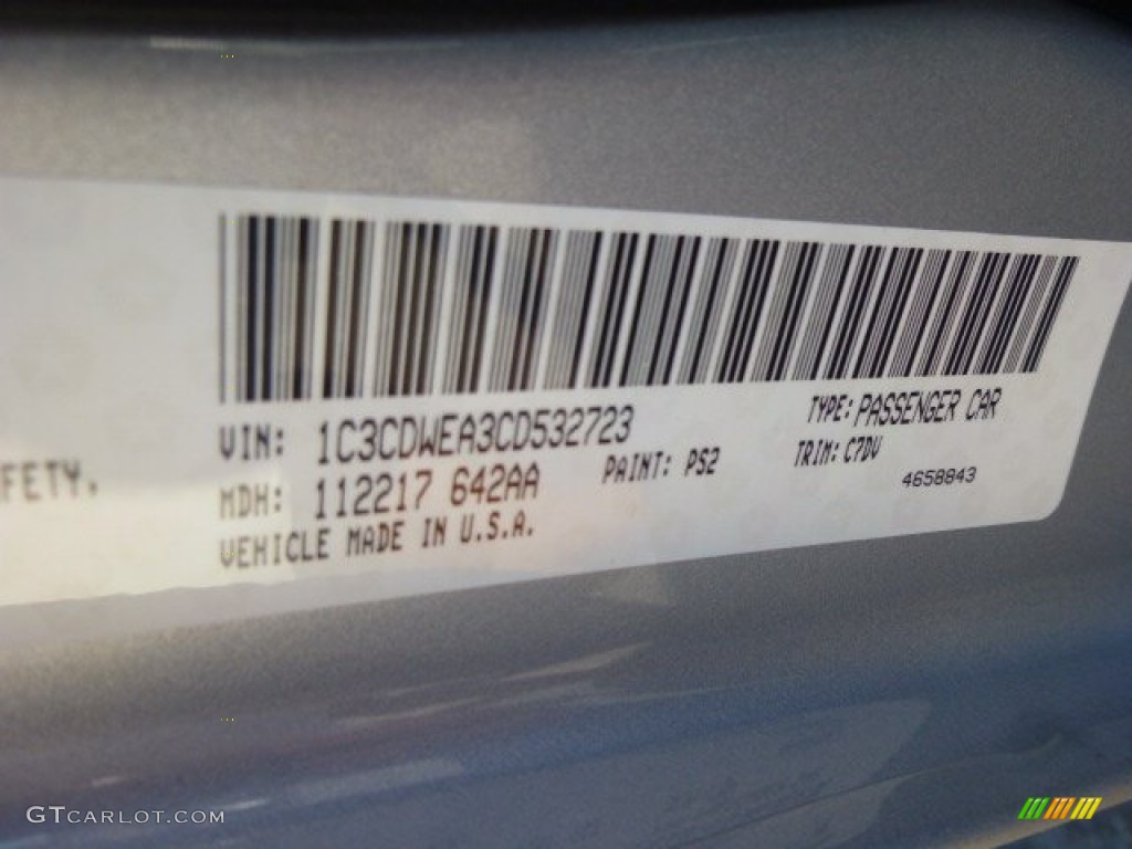 2012 Dodge Caliber SXT Plus Color Code Photos