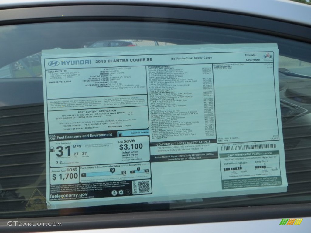 2013 Elantra Coupe SE - Silver / Gray photo #25