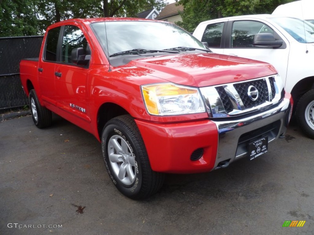 2012 Titan S Crew Cab 4x4 - Red Alert / Charcoal photo #1