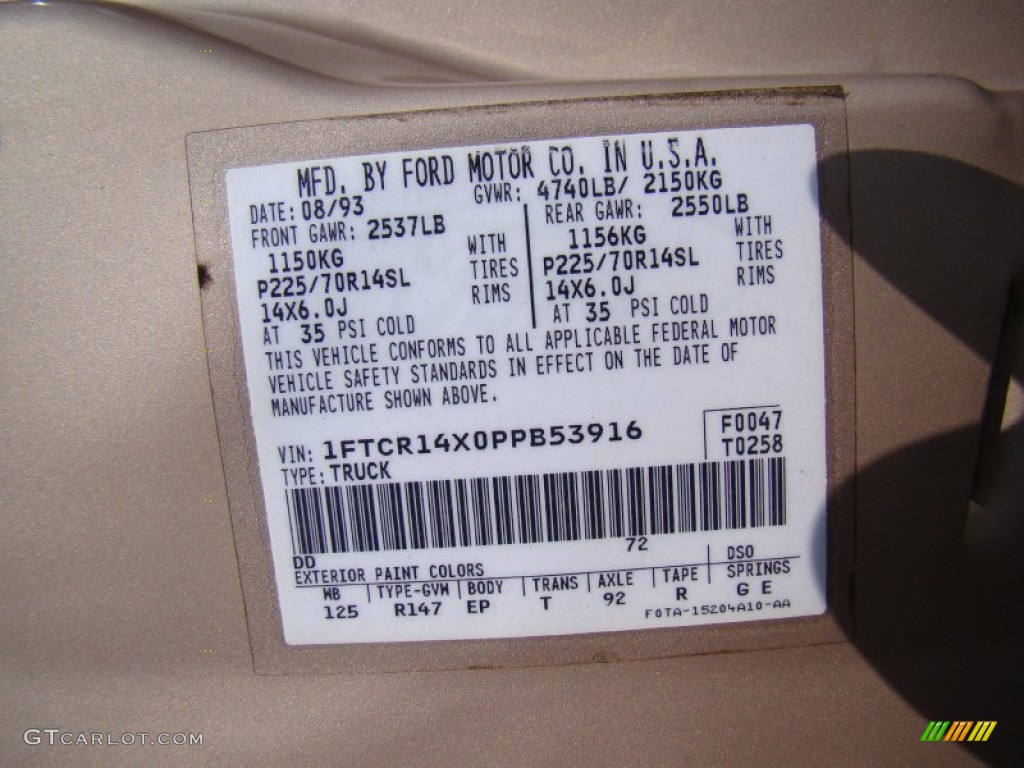 1993 Ford Ranger XLT Extended Cab Color Code Photos
