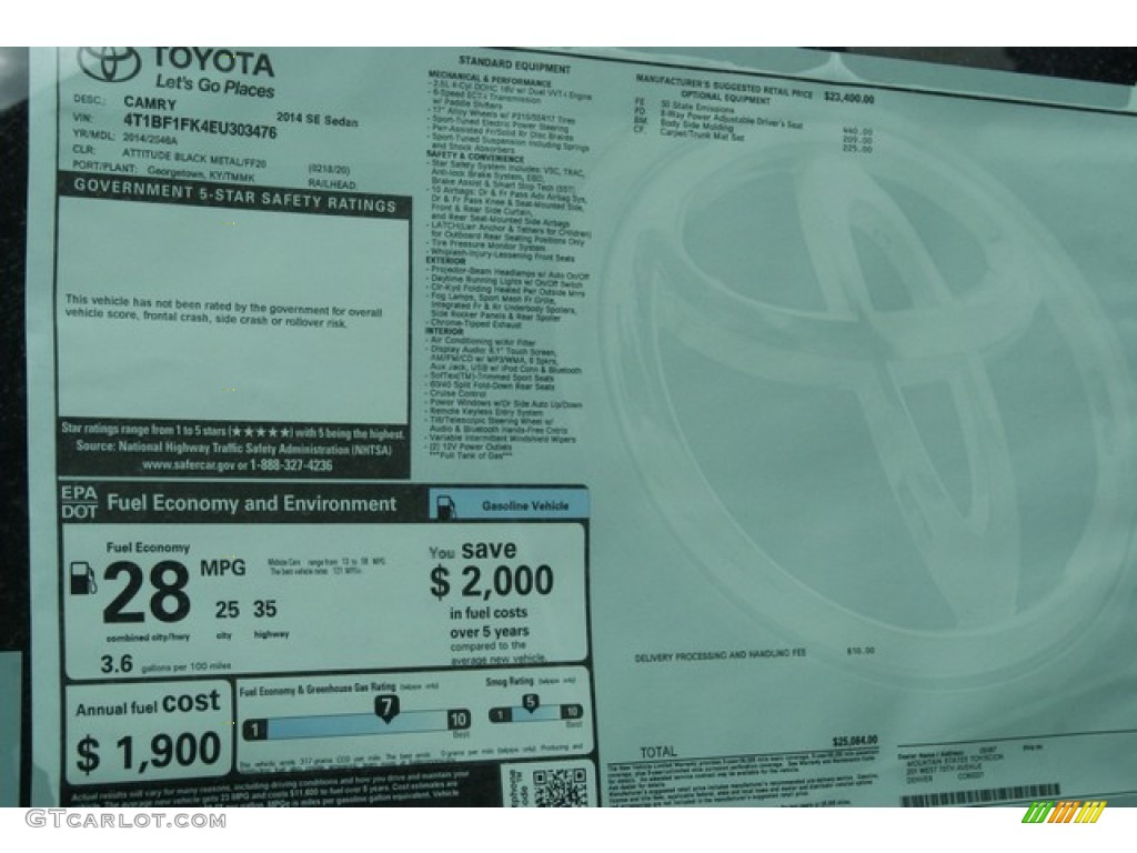 2014 Toyota Camry SE Window Sticker Photo #85386631