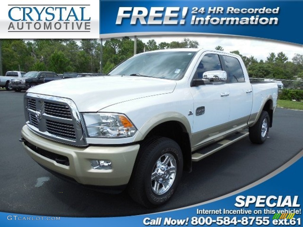 2012 Ram 2500 HD Laramie Longhorn Crew Cab 4x4 - Bright White / Light Pebble Beige/Bark Brown photo #1