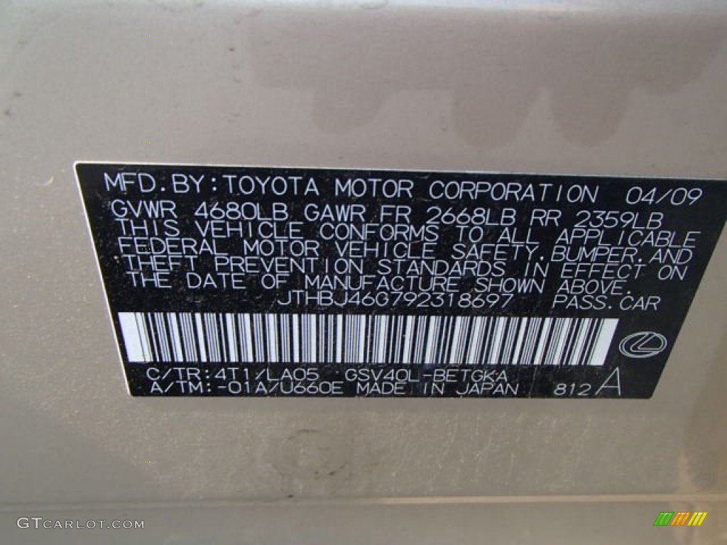 2009 ES Color Code 4T1 for Golden Almond Metallic Photo #85392793