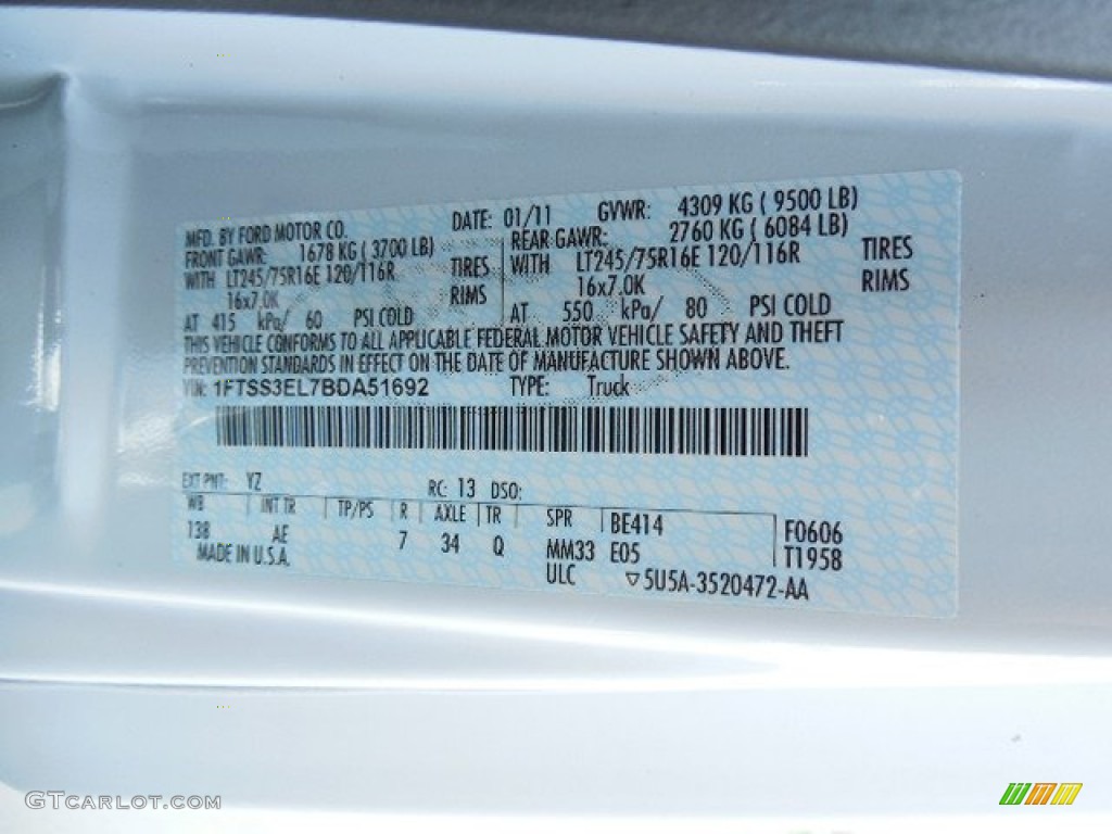 2011 E Series Van Color Code YZ for Oxford White Photo #85394346