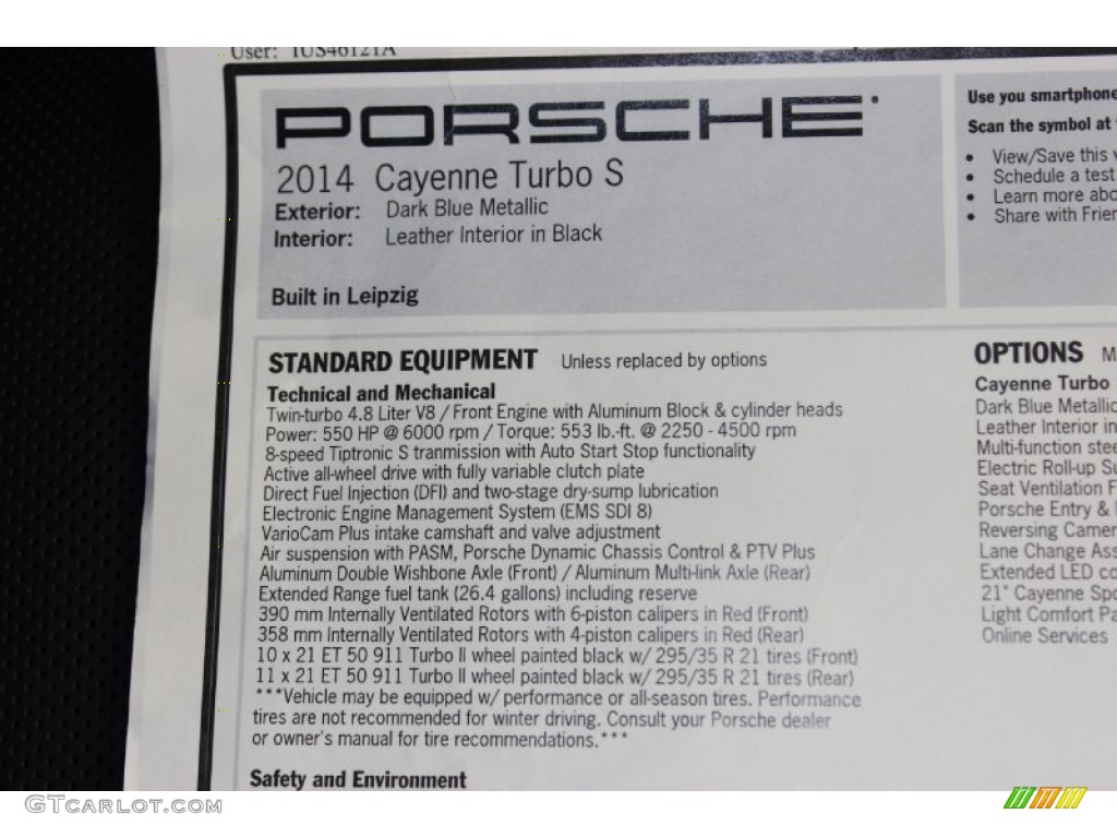 2014 Porsche Cayenne Turbo S Window Sticker Photo #85403290