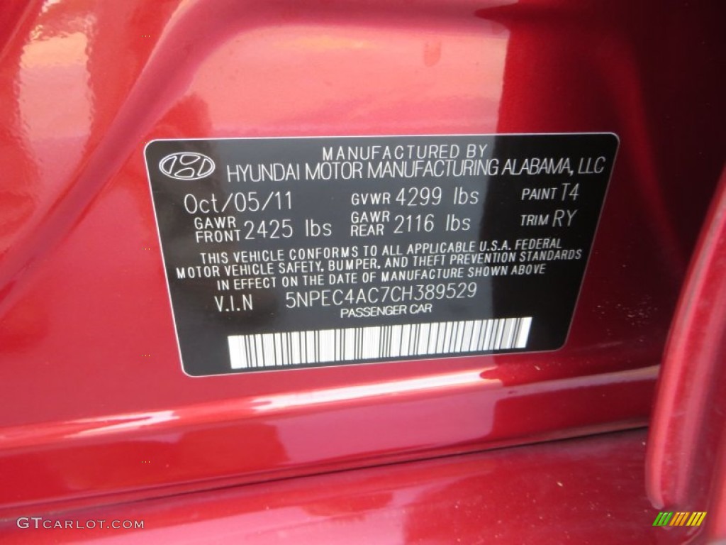 2012 Sonata SE - Sparkling Ruby Red / Black photo #41