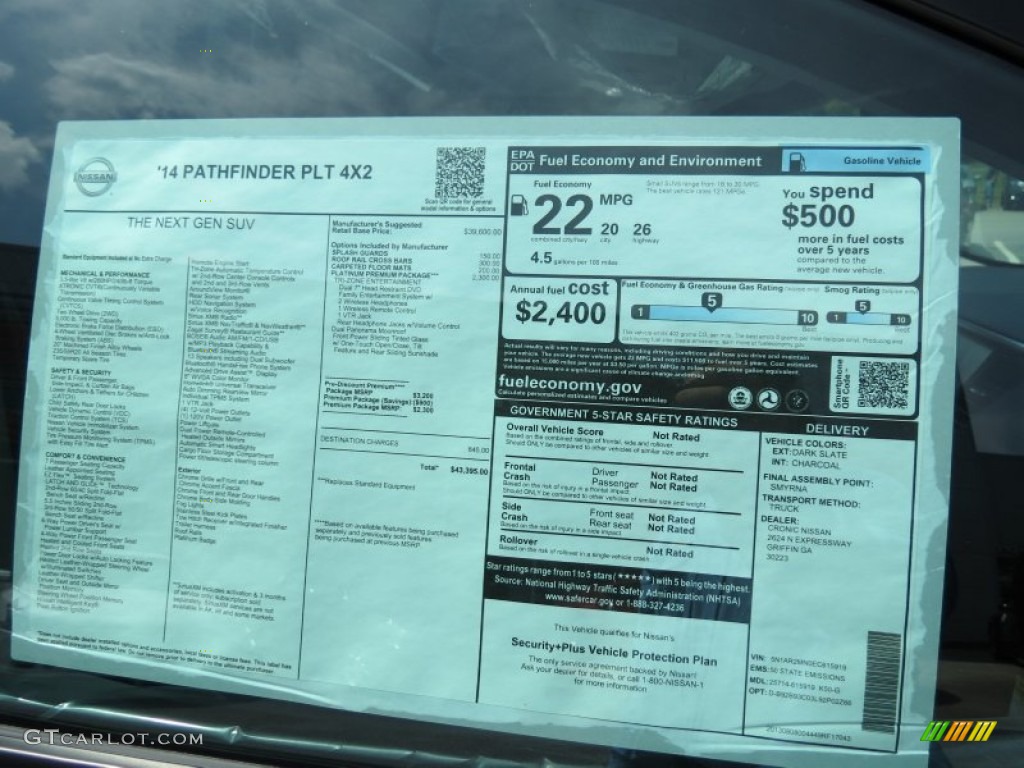2014 Nissan Pathfinder Platinum Window Sticker Photos