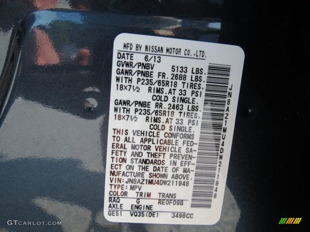 2013 Nissan Murano SL Color Code Photos