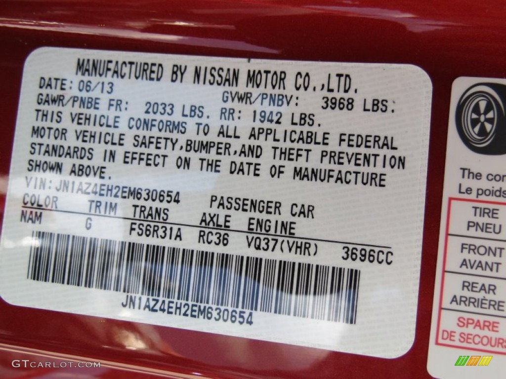 2014 370Z Color Code NAM for Magma Red Photo #85422555